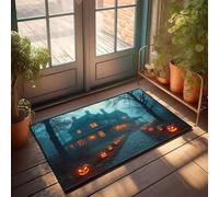 FZFN Funny Garden Decor Anti Fatigue Kitchen Runner | Halloween Pumpkins Light Up A Spooky Path To An Eerie House. Plastic Outdoor Non Slip Absorbent For Beer Everyday Use(50X80CM)