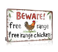 FZFN Funny Home Sign Beware Of Free-Roaming Chicken: Rustic Warning Sign Tin Bar Metal Tin Sign Funny Vintage Signs(20X30CM)