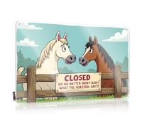 FZFN Funny Home Sign Horses Argue Over 'Closed' Sign Tin Bar Metal Tin Sign Funny Vintage Signs(30X40CM)