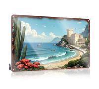 FZFN Funny Kitchen Retro Metal Tin Sign Monaco: A Mediterranean Coastal Paradise With Castle And Sea Tin Sign Pool Signs And Decor Outdoor Metal Signs Decor(30X40CM)