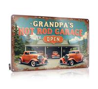 FZFN Funny Metal Bar Signs Grandpa'S Hot Rod Garage: Classic Cars And Rustic Charm Tin Sign Man Cave Decorations Man Cave Decorations(20X30CM)