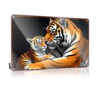 FZFN Funny Metal Bar Signs Motherly Love: A Tiger'S Embrace Tin Sign Cool Signs For Bedroom Sarcastic Signs(20X30CM)