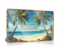FZFN Funny Metal Bar Signs Simply Stunning Barbados: A Tropical Paradise Beach Scene Tin Sign Cool Signs For Bedroom Sarcastic Signs(20X30CM)