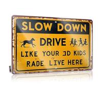 FZFN Funny Metal Bar Signs Slow Down: Drive Like Your Kids Live Here Tin Sign Man Cave Decorations Man Cave Decorations(20X30CM)