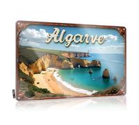 FZFN Funny Patio Signs Algarve Coastal Beauty: A Dreamy Beachscape With Cliffs And Turqu Tin Sign Tin Funny Vintage Sign Tin Metal Decor(30X40CM)