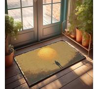 FZFN Funny Room Decor Silhouette Stands Before Giant Orange Sun Doormat Fall Welcome Mats For Front Door Indoor Outdoor Ma(40X60CM)