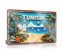 FZFN Funny Street Signs Tunisia: A Tropical Paradise With Lighthouse And Sailing Boats Tin Sign Tin Signs Warning Dorm Door Sign(20X30CM)