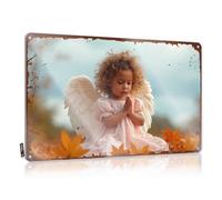 FZFN Gaming, Cool Wall Decor Funny Soft Area Wall Decor, Indie Rustic Metal Tin Sign For Man Cave | Camper Holiday Gift Custom Angel In Autumn: A Serene Moment With Fallen Leaves(20X30CM)