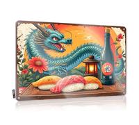 FZFN Handcrafted Retro Wall Decor, Fun Stuff Reusable Dragon's Delight: A Sushi Feast Under The Sunset Sky | Farmhouse Highland Decor(20X30CM)
