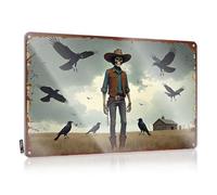FZFN Hippie Cool Wall Decor Rustic Wall Poster, Unique Funny Quote Design For Backyard Bar Garage | Essentials Anti-rust Metal Skeletal Cowboy Amidst Crows: A Western Scene(30X40CM)