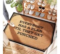 FZFN Inside Door Rustic Doormat Everybody Has A Plan Til They Get Punched | Personalized Door - Non Slip Rubber & Indoor Door/Front Door Mats For Outdoor Entrance, Baseball(40X60CM)