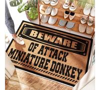 FZFN Jute Kitchen Small Throw Rustic Doormat Beware Of Attack Miniature Donkey - Interior Door | Royal/Door Mat Outside Entrance Funny - Scalloped Jute & Bed(65X90CM)