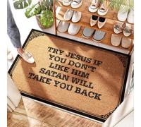 FZFN Jute Outdoor Entryway Mat Personalized Welcome Try Jesus If You Don't Like Him Satan Will Take You Back - Hall | Shower Floor Mat Non Slip/Heavy Duty - Door Stencils Painting &(50X80CM)