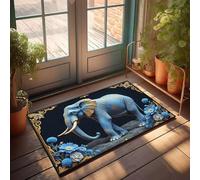FZFN Kitchen Mat Entry Outdoor Home Low Profile - Elegant Blue Elephant Adorned With Golden Patterns. Low Profile Plush Bath Easy Clean Durable For Winter(40X60CM)