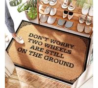 FZFN Kitchen Rubber Floor Welcome Rug Don't Worry Two Wheels Are Still On The Ground - Burlap | Washable Area/Half Circle Bath - Welcome Mats For Front Door Funny For Sliding(65X90CM)