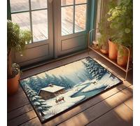 FZFN Kitchen Stuff Carpet Absorbent Bathtub Non Slip | Snowy Cabin In The Woods With Deer By The River Small Outdoor Non Slip For Friends Home(40X60CM)