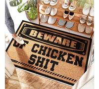 FZFN Large Front Coir Mat Beware Of Chicken Shit | Welcome - Watermelon Kitchen Decor & Summer Welcome Outdoor/Fall Door Mats For Outside Entry, Long Door(50X80CM)