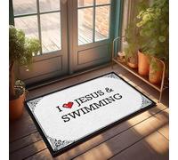 FZFN Man Cabe Decor Kitchen Mats Absorbent Absorbent Door Indoor | I Love Jesus & Swimming Personalized Camping Non Slip For Farmers Home(40X60CM)