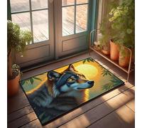 FZFN Mat Small Door A Wolf Stands In Front Of A Glowing Moon | Patio Decorations Non-slip Non Slip Bathroom Carpet, Great For Christmas Kids Room Play Area(40X60CM)