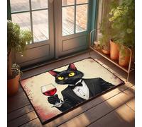 FZFN Men Cave Decor A Dapper Cat In Tuxedo Holding A Glass Of Red Wine Doormat Spring Welcome Mats Outdoor Man Cave Decorations(65X90CM)