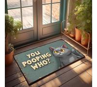 FZFN Men Cave Decor Curious Cat Asks: You Pooping Who? Doormat Spring Welcome Mats Outdoor Man Cave Decorations(65X90CM)