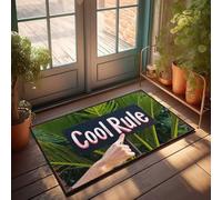 FZFN Men Cave Decor Pointing To 'Cool Rule' Sign Amidst Lush Greenery Doormat Spring Welcome Mats Outdoor Man Cave Decorations(65X90CM)