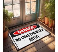 FZFN Men Cave Decor Red Danger Sign: No Unauthorized Entry Doormat Spring Welcome Mats Outdoor Man Cave Decorations(50X80CM)