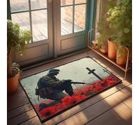 FZFN Men Cave Decor Soldier In Poppies: A Moment Of Reflection Doormat Spring Welcome Mats Outdoor Man Cave Decorations(40X60CM)