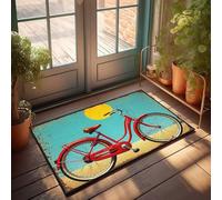 FZFN Men Cave Decor Vintage Red Bicycle Against A Bright Sun Background Doormat Spring Welcome Mats Outdoor Man Cave Decorations(40X60CM)