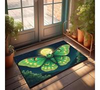 FZFN Men Decor Absorbent Bath Welcome Mat | A Green Butterfly With Glowing Spots Flies Under A Full Moon. Retro Area For Friends(40X60CM)
