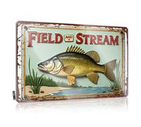 FZFN Metal Bar Decor Field & Stream: A Classic Fishing Adventure Sign Tin Funny House Signs Stuff For Boys Room(30X40CM)