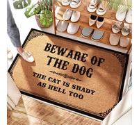 FZFN Neutral Kitchen Decor Doorstencils Coconut Door Mat | Beware Of Dog The Cat Is Shady As Hell Too - Washable & Door Inserts/Carpet - Fall Door Mats For Outside Entry, Coconut Coir(50X80CM)