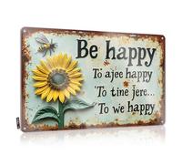 FZFN Nostalgic Vintage Wall Art, Custom Waterproof Be Happy: A Vibrant Sunflower And Bee Sign | Farmhouse Tailgating Decor(30X40CM)
