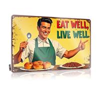 FZFN Novelty Matal Sign Rustic Wall Poster, Music Decor Funny Quote Design For Pool Bar Garage | Nice Anti-rust Metal Eat Well, Live Well(30X40CM)