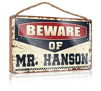 FZFN Office Signs For Desk Funny Beware Of Mr. Hanson Wooden Sign Wooden Decorative Plaque Cool Posters For Guys(23X35CM)