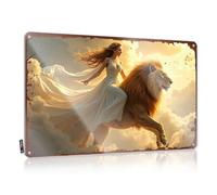 FZFN Old Decorations, Winter Accessory Golden Dreams: A Woman In White Riding A Lion Through The Clouds | Farmhouse Campsite Decor(30X40CM)
