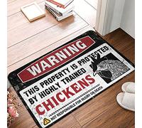 FZFN Outdoor Deck Decor Waterproof Bathroom Bath Mats - Warning This Property Is Protected By A Highly Trained Chicken1 Chenille Bath Non Skid Indoor Outdoor For Thankful(40X60CM)