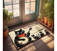 FZFN Outdoor Door Mats For Outside Entry The Black Cat Serenade: A Nautical Musical Adventure Doormat Spring Porch Decor Lake House Decor(50X80CM)