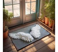 FZFN Outdoor Doormats White Angel Wings On Rustic Background, Bathroom Non Slip Absorbent Stuff For Men Floor Mat, Ideal For Autumn High Traffic Areas(65X90CM)