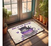 FZFN Pads & Mat Sleepy Kitten In A Cup With Purple Butterflies Doormat Unique Home Decor Door Matt(50X80CM)