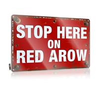 FZFN Personalized Bar Signs Vintage Red Sign: 'Stop Here On Arrow' Tin Sign Tin Signs Warning Bar Signs For Home Bar Wall(20X30CM)