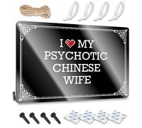 FZFN Plain, Cool Wall Art Funny Soft Area Wall Decor, Old Rustic Metal Tin Sign For Man Cave | Pool Bar Holiday Gift Custom I Love My Psychotic Chinese Wife(20X30CM)