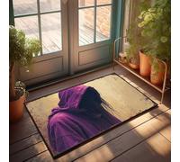 FZFN Plain Doormat For Crafts A Mysterious Figure In Purple: The Enigmatic Hooded Cloak Doormat Rustic Bathroom Rugs Office Decor For Men(50X80CM)