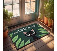 FZFN Plain Doormat For Crafts Curious Black Cat In Green Leaves Doormat Rustic Bathroom Rugs Office Decor For Men(50X80CM)