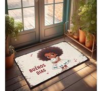 FZFN Plain Doormat For Crafts Good Morning Greeting With Cute Girl And Kitten Doormat Rustic Bathroom Rugs Office Decor For Men(40X60CM)