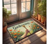 FZFN Plain Doormat For Crafts Hand Holding Rake Amidst Vibrant Orange Flowers In Garden Doormat Rustic Bathroom Rugs Office Decor For Men(65X90CM)