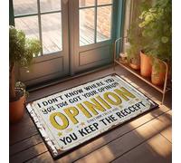 FZFN Plain Doormat For Crafts Keep Your Opinion, Keep The Receipt: A Humorous Sign Doormat Rustic Bathroom Rugs Office Decor For Men(65X90CM)