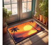 FZFN Plain Doormat For Crafts Palm Trees Silhouetted Against A Vibrant Sunset Sky Doormat Vintage Bar Decor Large Bath Mat(65X90CM)