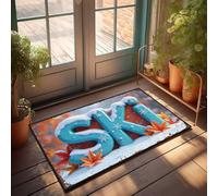 FZFN Plain Doormat For Crafts Snowy Adventure: Skiing Through Autumn Leaves Doormat Vintage Bar Decor Large Bath Mat(50X80CM)