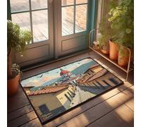 FZFN Plain Doormat For Crafts Sunlit Cobblestone Streets Leading To A Majestic Dome Doormat Rustic Bathroom Rugs Office Decor For Men(50X80CM)